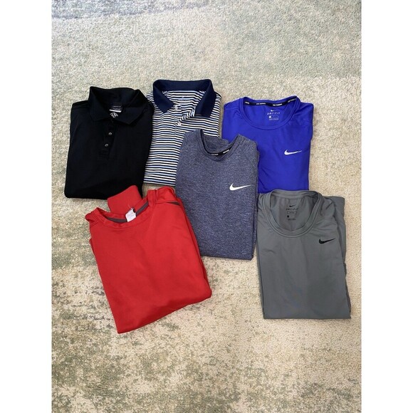 LOT (6) Nike Golf Dri-FIT Polo Shirt Mens Sz Large Sweatshirt Polo Tees Blue Red - Picture 1 of 16